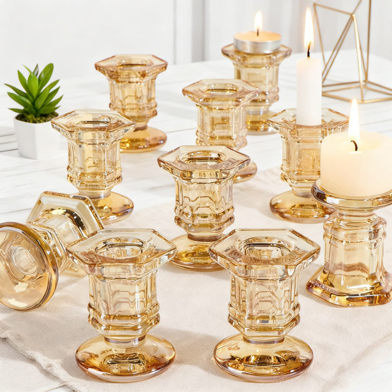 12-Piece Glass Taper Candle Holders Set, Clear Crystal Candle Sticks For Wedding Centerpieces, Table Decorations And Home Decor