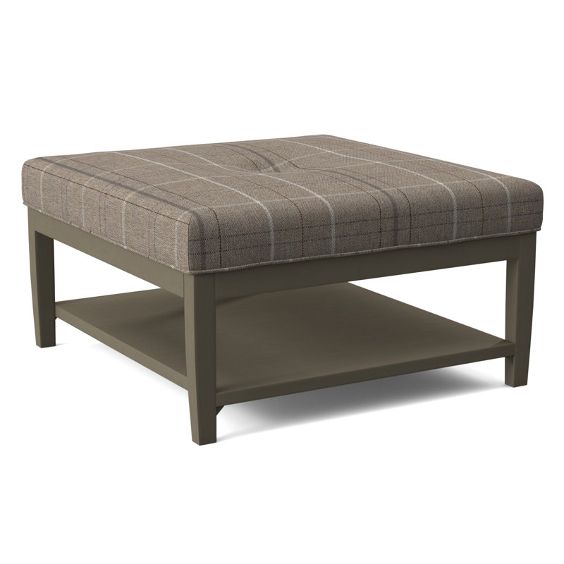 Repose-pieds Hammond avec rangement, Tissu écossais taupe; 0126-73, Finition pierre de foyer