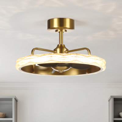 24" Gold Caged Ceiling Fan With Dimmable LED Lights And Remote Control