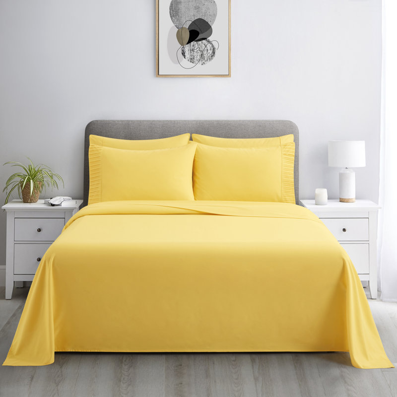 Ensemble de draps 6 pièces avec 4 taies d'oreiller plissés en rayonne de coton rayé 4 pièces avec 4 taies d'oreiller, Marina
