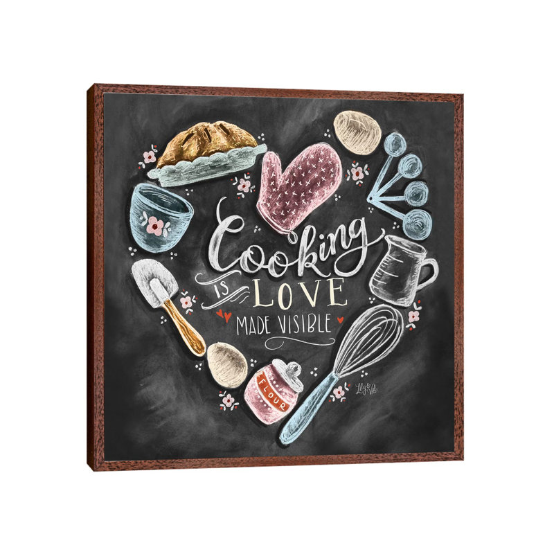 Cooking With Love Heart - Print on Canvas, 45.72 cm H x 45.72 cm W, Classic Brown Wood Framed