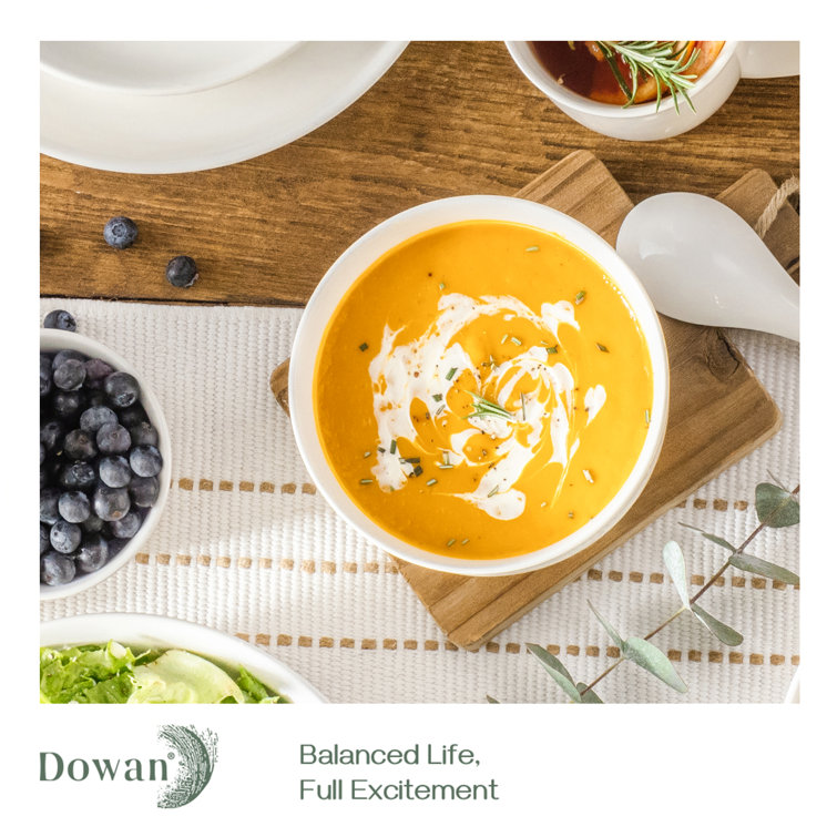 DOWAN Ceramic Soup Bowls Sets, 4-Piece 32 Ounces White Bowl Set Gifts, Porcelain Salad Bowls Set of 4, Large Bowls for Kitchen, Dishwasher & Microwave