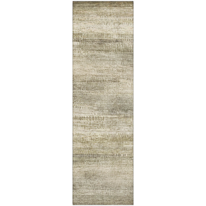 Premium Machine Washable Mayfield AMF2089 Abstract Rug, 2'3" x 7'6" Runner, Taupe