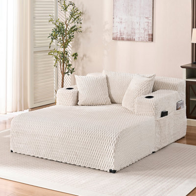 Large Chaise Lounge Sofa, Oversized Corduroy Sofa with Cup Holders Side Pockets