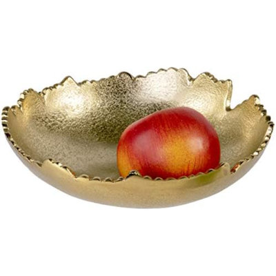8.75” Gold Moon Decorative, Asymmetrical Torn, Hammered Metal Centerpiece Bowl with Sculpted Edges