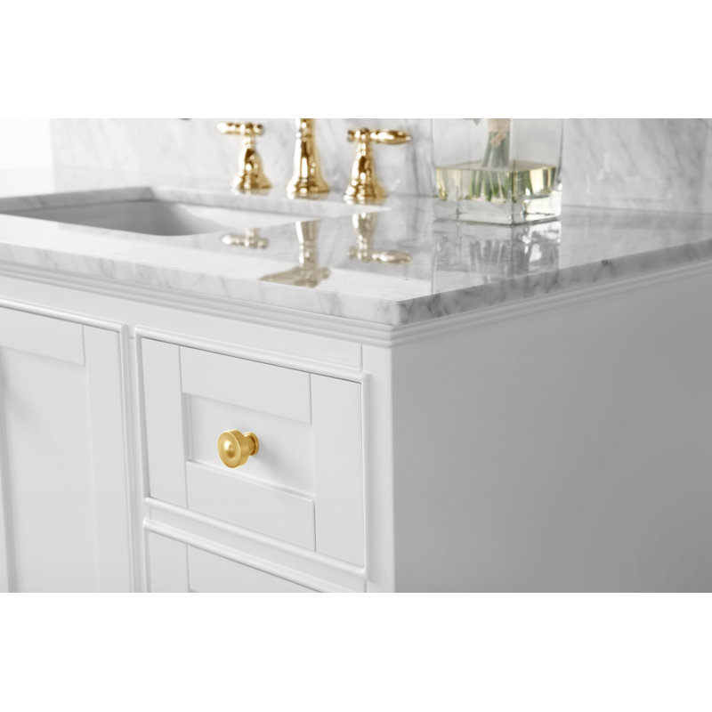 Audrey 48'' W Single Vanity, White/Brushed Gold, Carrara White Marble