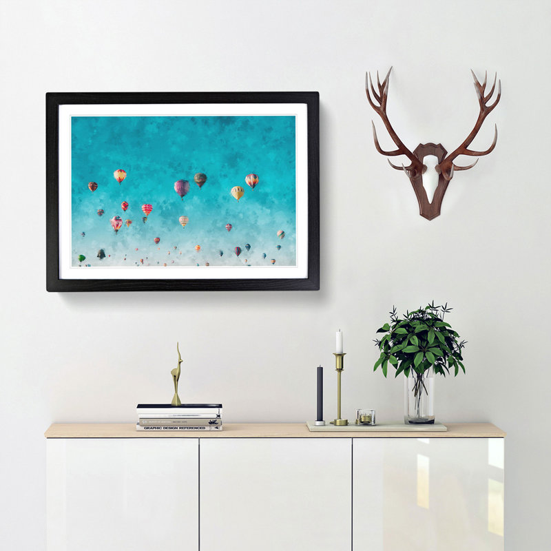Going up in a Hot Air Balloon - Picture Frame Graphic Art Print, 33cm H x 45cm W x 2cm D, Black Framed