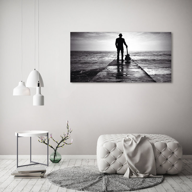 Guitarist On The Pier - Wrapped Canvas Print