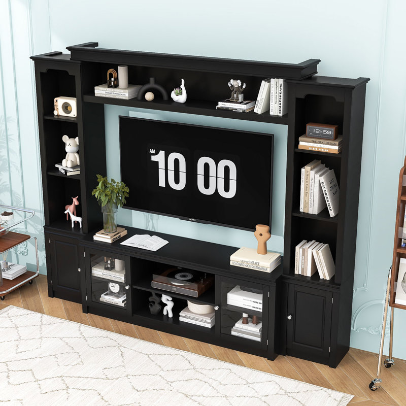 Meuble audio-vidéo avec 4 tablettes réglables, Noir
