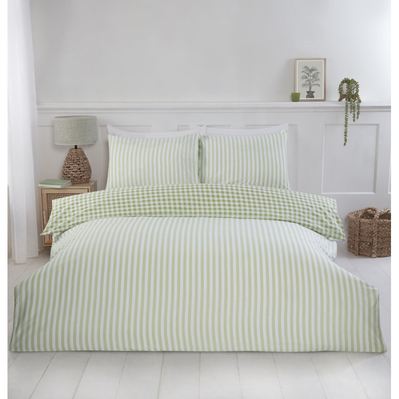 Raevynn Cotton Blend Gingham Duvet Cover with Pillowcases Included, Double Duvet Cover + 2 Standard Pillowcases, Green