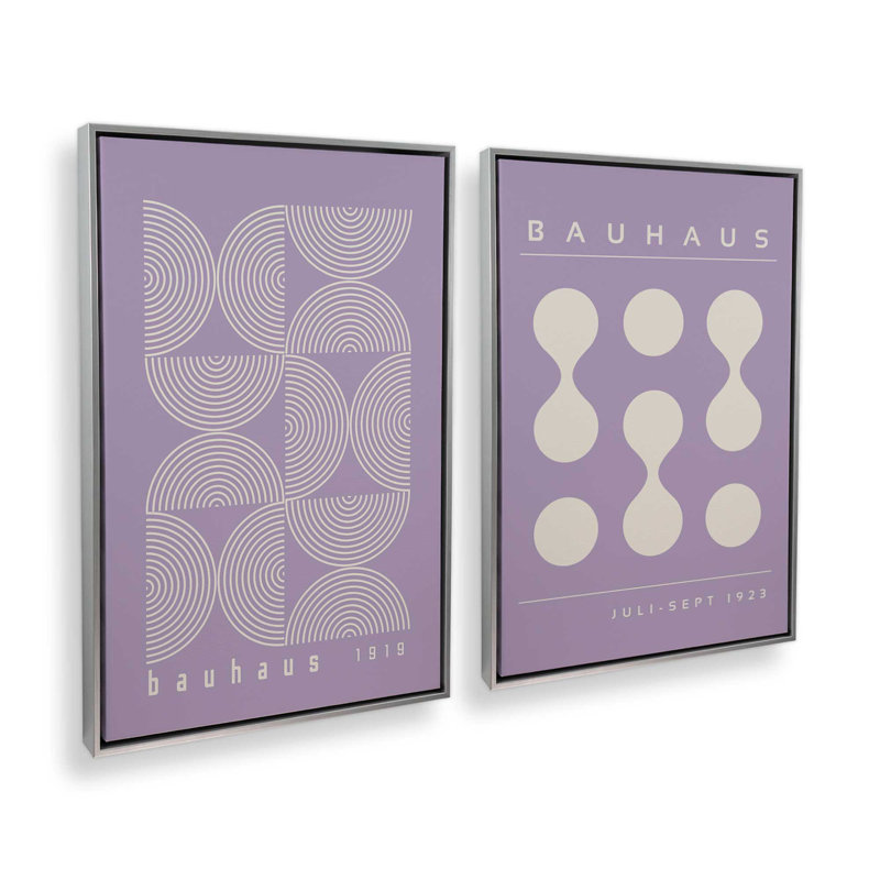 Ensemble 2 pièces Bauhaus Flow and Composition en mauve, H 31 po x l 42 po, Cadre flottant en chrome poli