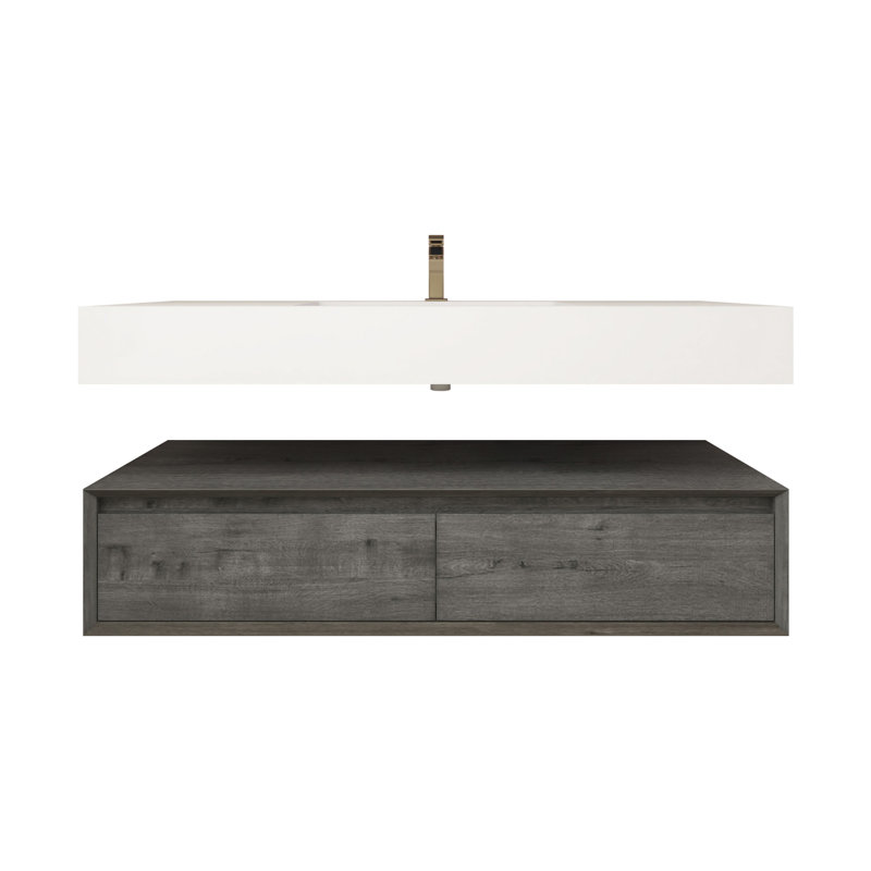 Alysa 48" Wall-Mounted Single Bathroom Vanity Set, Smoke Oak