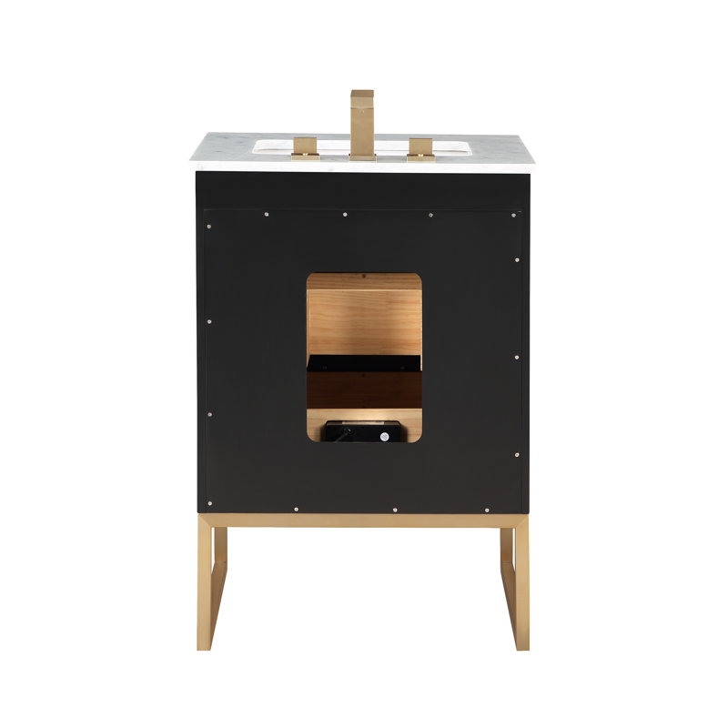 Markham 24'' W Single Vanity, Midnight Black, Carrara Marble, Satin Brass
