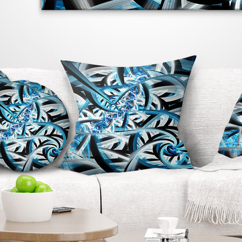 Conception fractale en spirale bleue - coussin abstrait imprimé, 18 po x 18 po, Coussin décoratif
