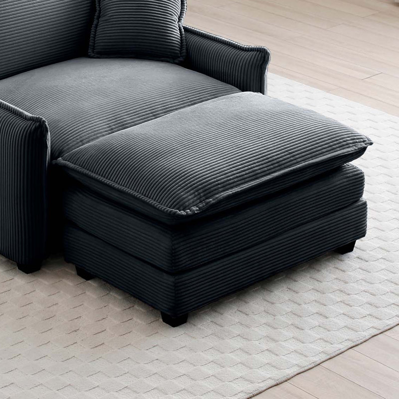 Ottoman Footstool In Corduroy Fabric, Can Be Used With 2 Seater Sofas, 3 Seater Sofas And 4 Seater Sofas, Gray