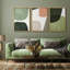 Mid-Century en forme de Tripyth vert, ovales multicolores abstraits, Mid-Century moderne, impression sur toile encadrée, 3 pièces, décoration murale-90847642-119385094