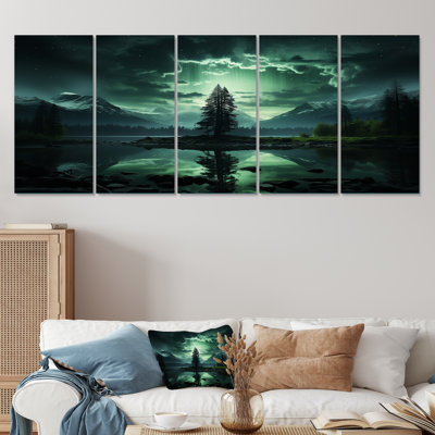 Emerald Tree In Northern Lights II - Art mural 5 pièces