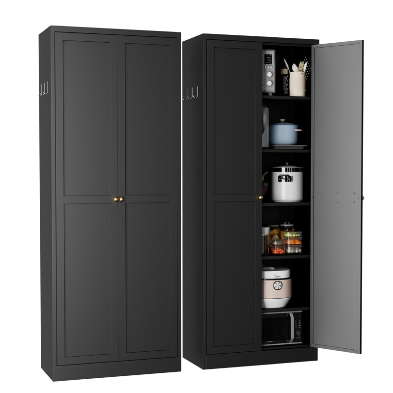 Armoire de rangement Mikenlee 72"H en métal blanc - 2 portes, 5 étagères réglables, rangement moderne et robuste pour la cuisine/la maison