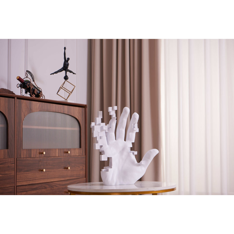 Pixel Hand Resin Sculpture, White