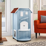 TRIXIE natura 3-Story Small Indoor Cat Condo or Weatherproof Outdoor Cat House, 2 Entrances, Blue