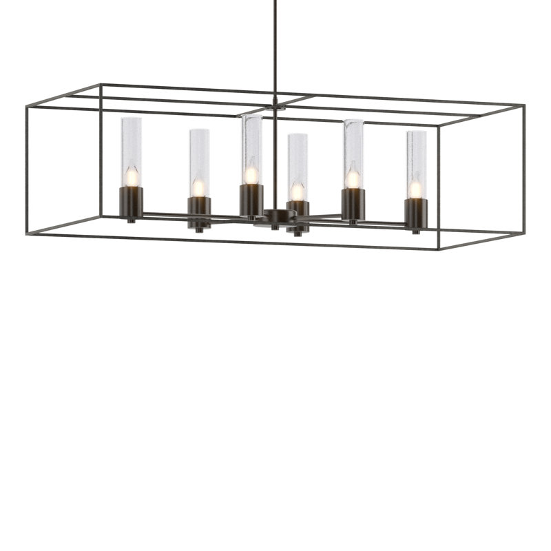 Luminaire suspendu linéaire à 6 lumières pour îlot de cuisine Portico, Transparent avec grains, Bronze huilé, Fer naturel