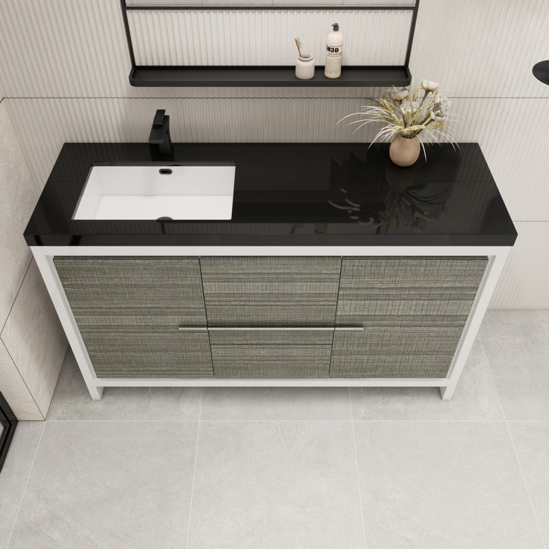 Ensemble de meuble-lavabo simple 60 po Valerieann, Gris cendre très lustré