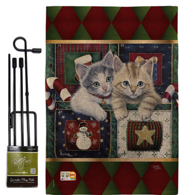 Chatons de noël winter impressions de polyester de 2 côtés 19 po x 13 po ensemble de drapeau