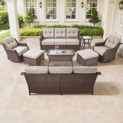 Sami 9-Piece Wicker Patio Furniture Set, 6-Inch Thick Cushioned & UV-Resistant, Outdoor Sofa & Chiar Set For Garden