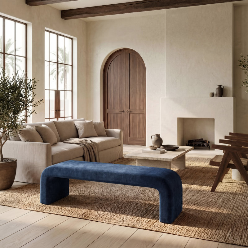 Banc rembourré Daine 62,4 po de largeur, Velours marine