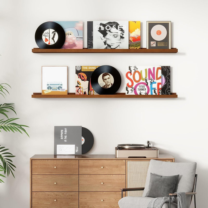 Ensemble de 2 tablettes en bois de pin massif rustique pour mur pour chambre à coucher, cuisine, salle de bain, salon, chambre d'enfant, décoration murale, noyer