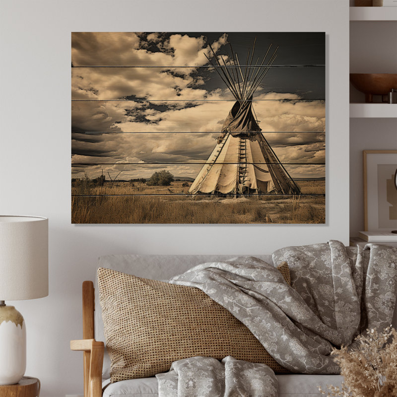 Tipi gris ombres de l'héritage II sur bois, H 30 po x l 40 po x P 0,78 po