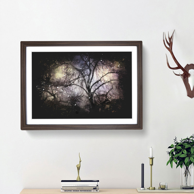 Weeping Willow Tree - Picture Frame Graphic Art Print on MDF, Walnut Framed, 45cm H x 63cm W x 2cm D