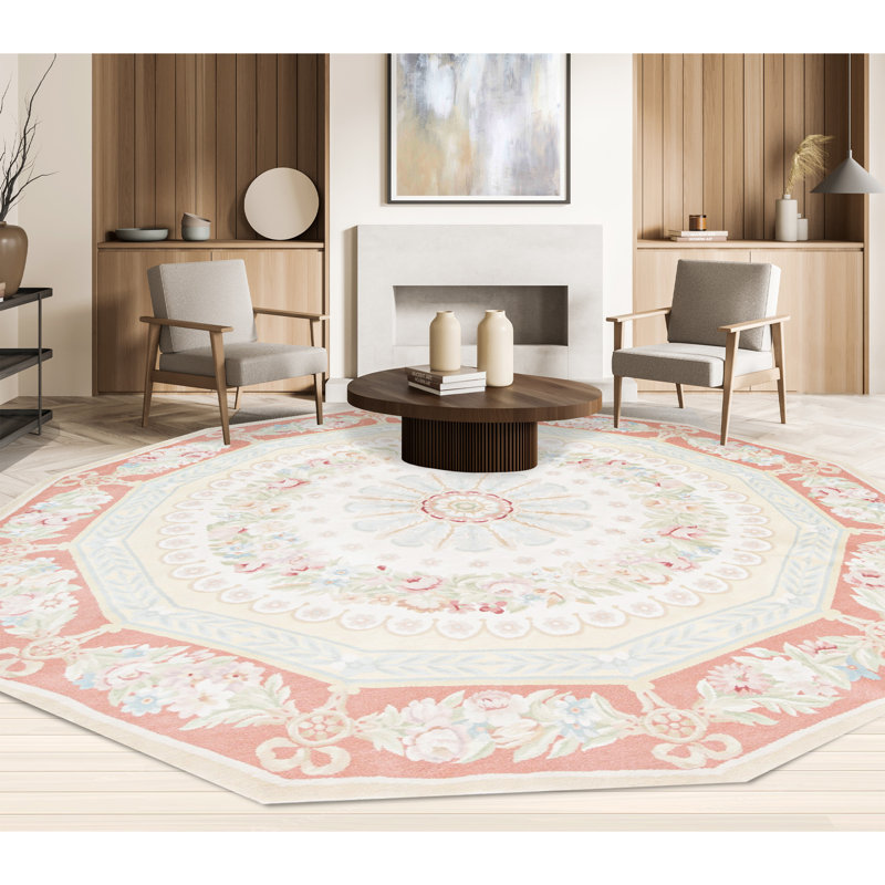 Hand-Knotted High-Quality Yellow and Rose Area Rug