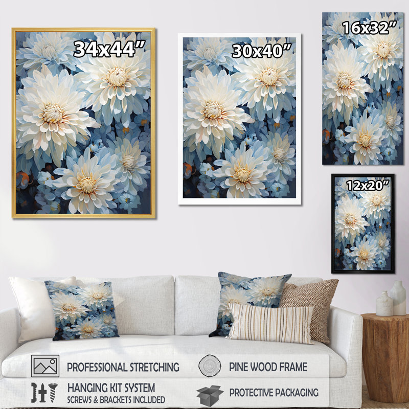 " Garden Bliss Mums In White And Blue I ", Wrapped Canvas, 20" H x 12" W x 1" D