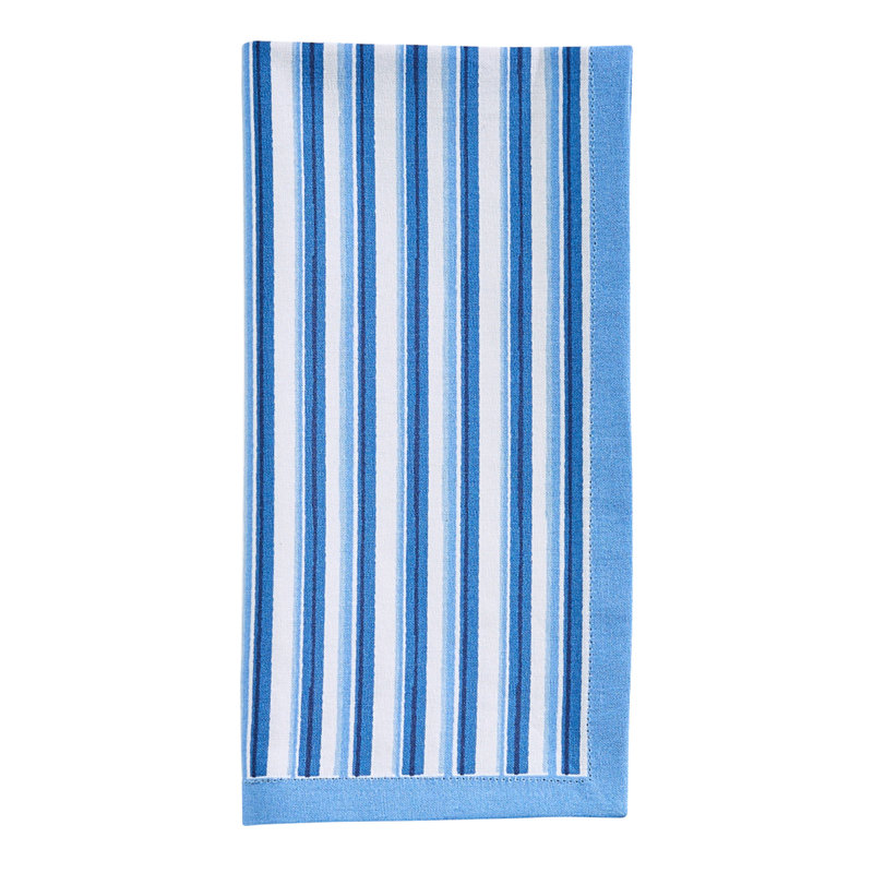 Patricia Heaton Home Blue Geo Printed Stripe Napkin Set of 4, Blue Striped, 18" Square