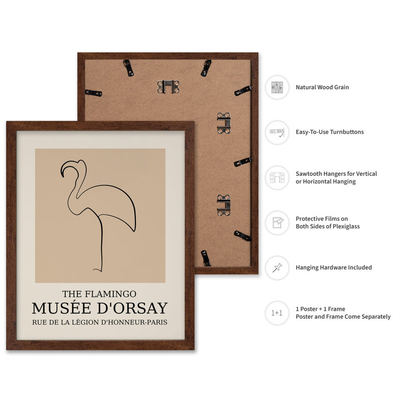 Picasso - Flamant rose, Affiche, H 12 po x l 16 po, Encadrement brun