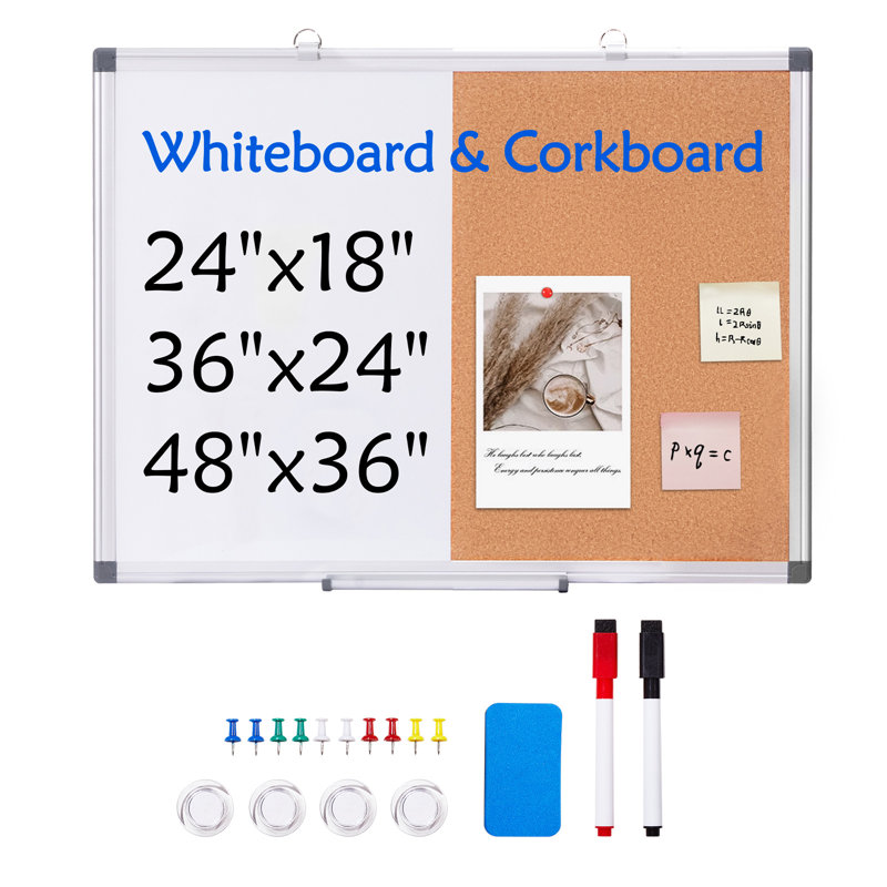 24" x 18" White Magnetic Dry Erase and Cork Board Combo with Aluminum Frame