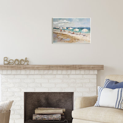 Bb-376-Wood " Abstract People Beach Umbrellas " by Ziwei Li Painting Print