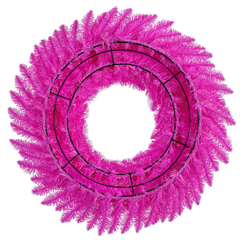 24" Hot Pink Artificial UnLit Wreath with 140 Realistic PVC Tips.