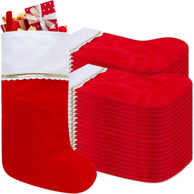 Paquet de 36 bas de Noël en feutre, bas de Noël rouges et blancs de 19 pouces, manchette blanche avec garniture dorée pour décorations de Noël