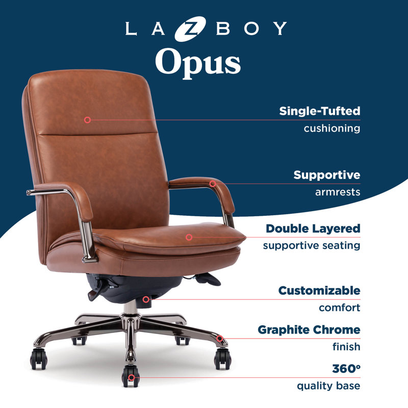 Opus Leather Swivel Executive Office Chair, Cognac, Graphite