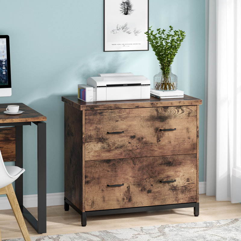 Neelachal 31’’ Storage Office 2 Drawer Lateral Filling Cabinet for A4 Letter Size, Retro Brown