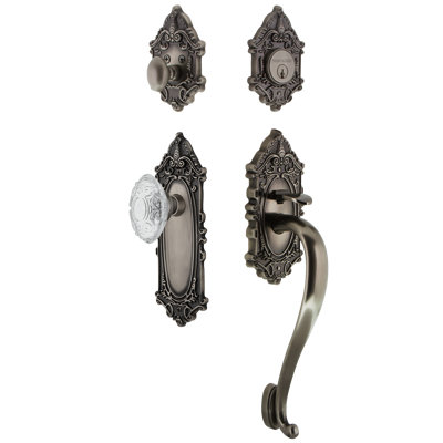 Nostalgic Warehouse Victorian Plate S Grip Handleset with Single Cylinder Deadbolt and Crystal Victorian Knob