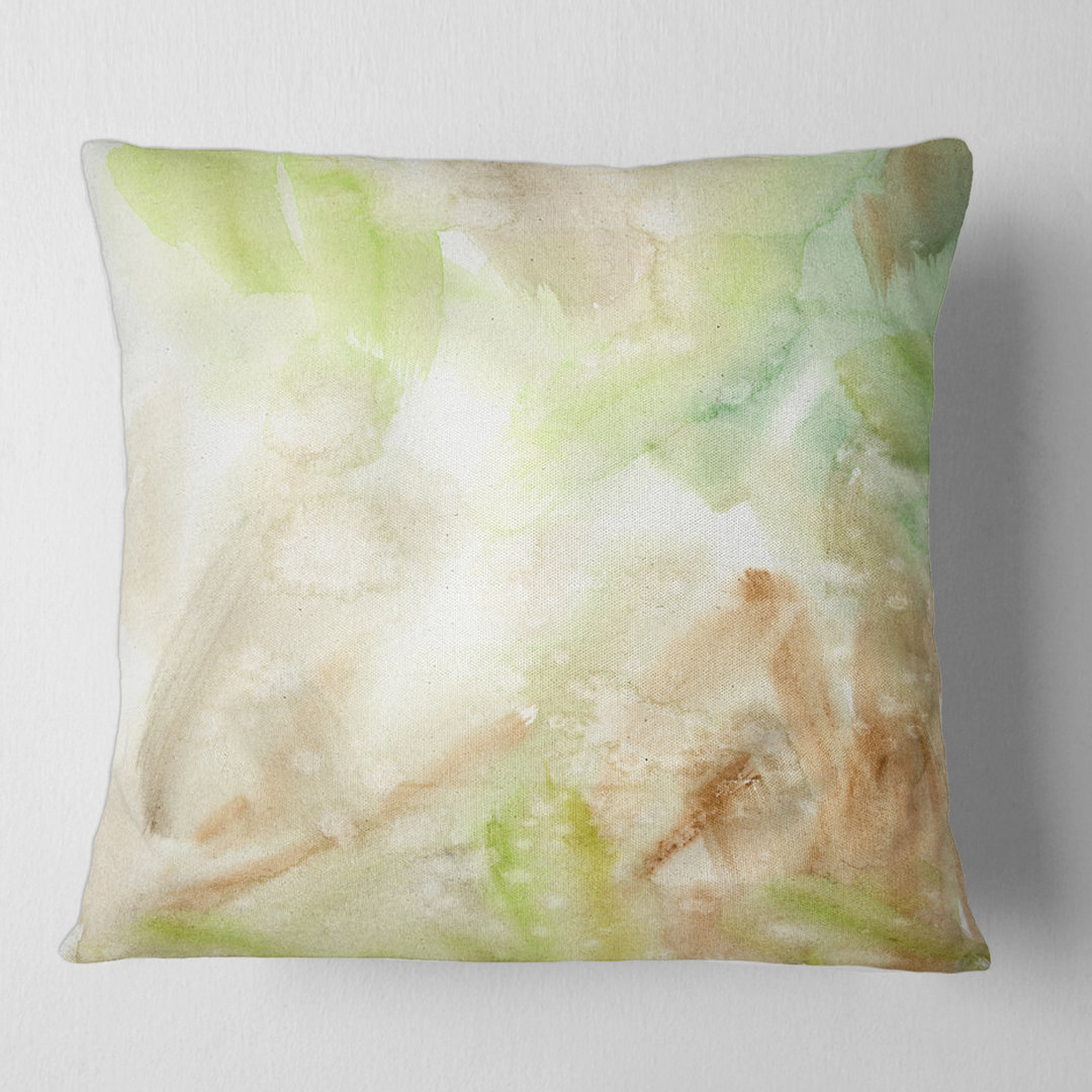 Pastel Abstract With Green Brown and Beige Spots - Modern Printed Throw Pillow Design Art 