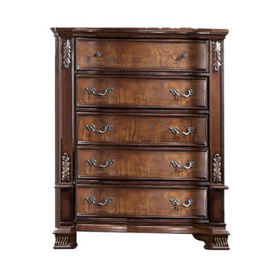 Prio Tall Dresser Chest, 5 Drawers, Classic Wood Carved,