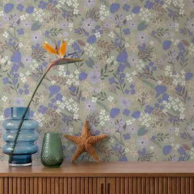 Papier peint floral Margarida Sage Boswell