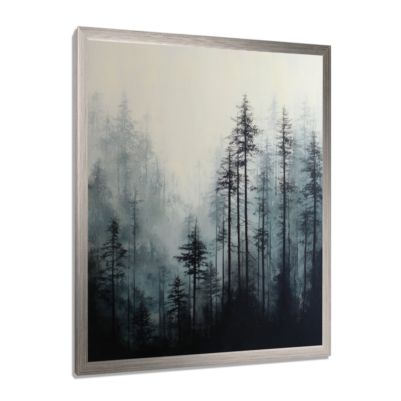 Forêt d'hiver grise et noire - Tableau encadré, H 32 po x l 16 po, Silver Picture Framed