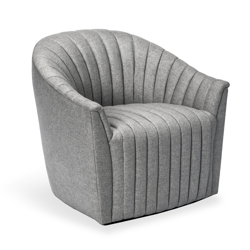 Channel Swivel Tufted Barrel Chair, Pure Gray 100% Polyester
