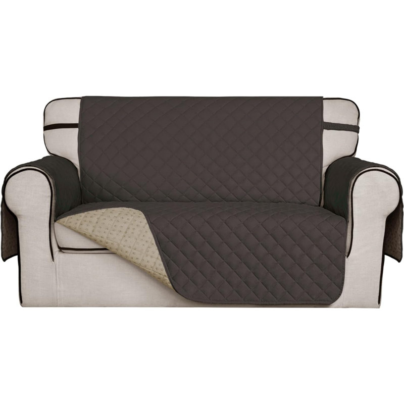 Housse pour canapé à coussins en T, Tissu brun foncé, H 76 po x l 104 po x P 23 po
