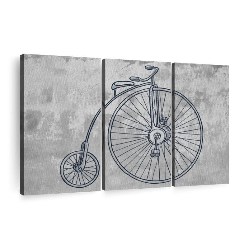 Impression rétro sur toile rétro, bicyclette rétro sur toile, 3 pièces, H 48 po x l 74 po